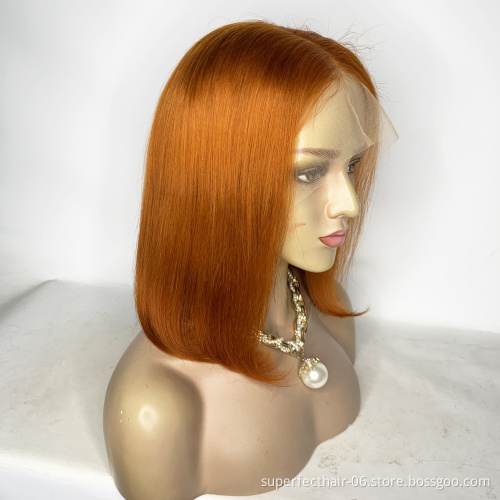 Ready To Ship Wholesale Price Ginger Color Bob Wig Brazilian Virgin Hair Transparent Lace Front Wig Colored Bob Wig